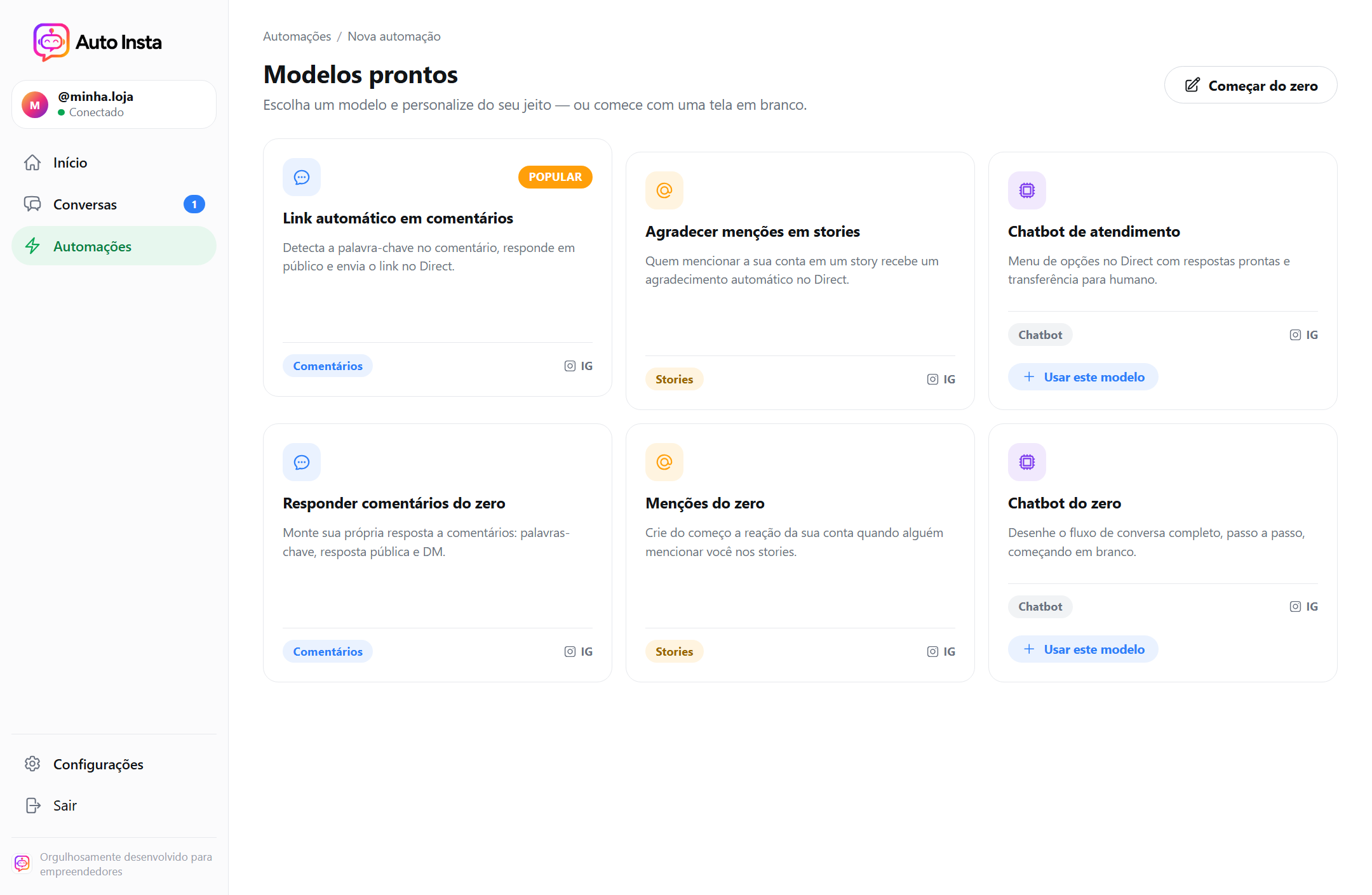 Galeria de modelos prontos de automação